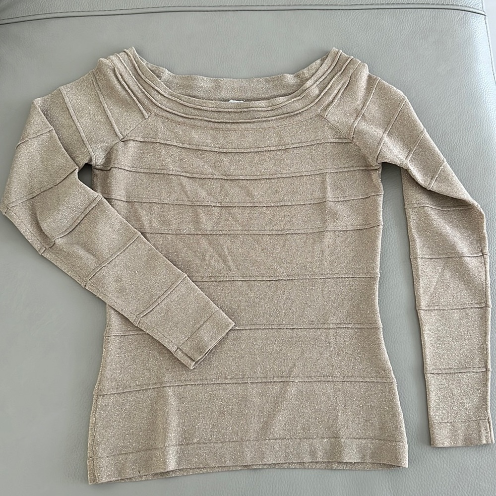 Cache Metallic Gold Sparkle Top Size Xs - image 7